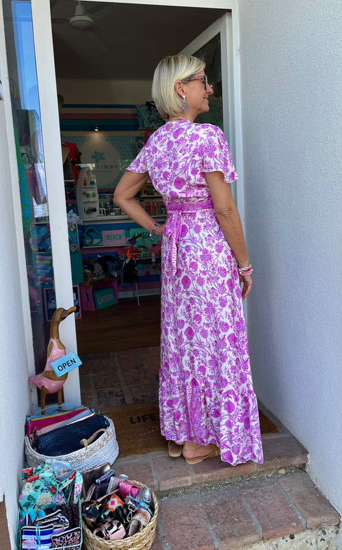 Seiden Wickeldress Jeanne white/pink