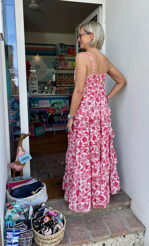 Seiden Maxidress Sicily white/coral