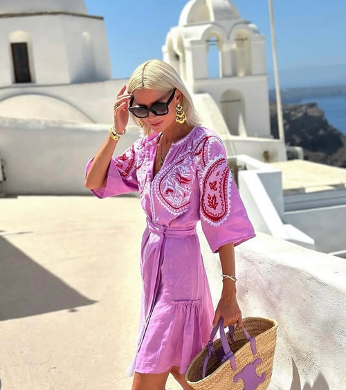 Short Linen Dress Areti Pink