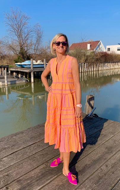 Dress Ella Sleevless Midi neon orange/pink