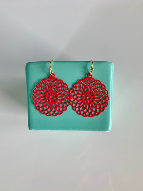 Ohrringe filigrane Blume neon pink