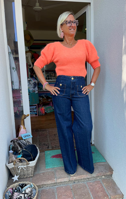 Flared Jean mit Goldknöpfen navy