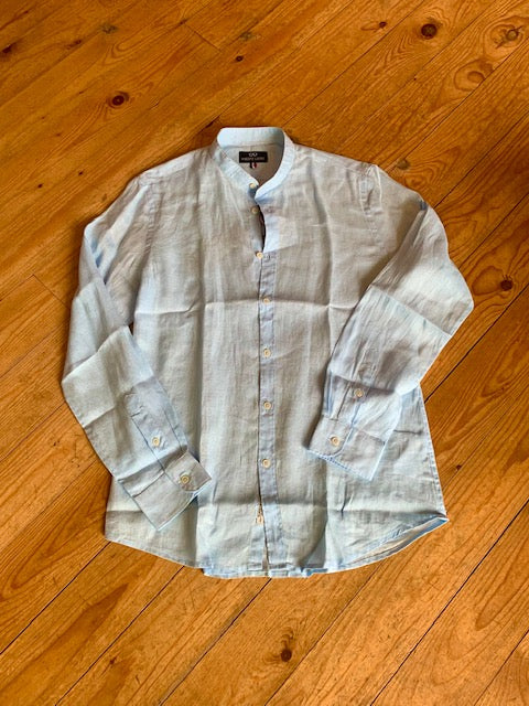 Whoopie Loopie Leinenhemd ohne Kragen light blue