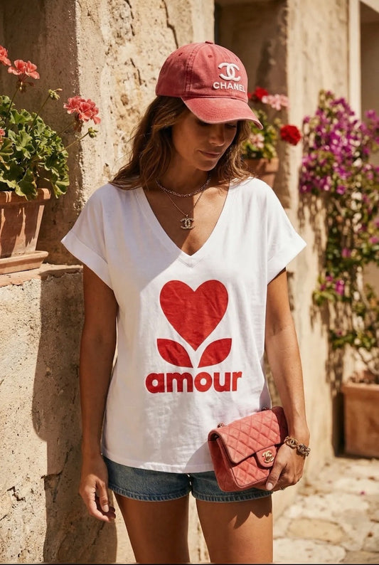 T-Shirt "Amour" white/red