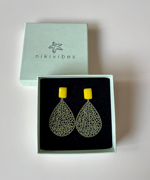 Ohrringe "Bi Colour" silber khaki/gelb