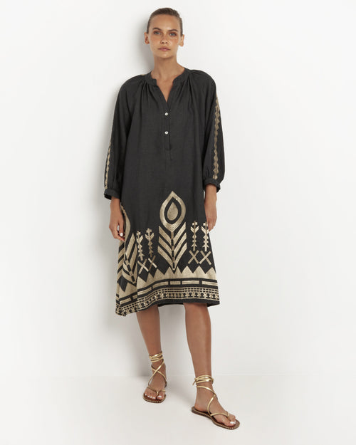 Chevron Dress Mykonos Feather charcoal/gold