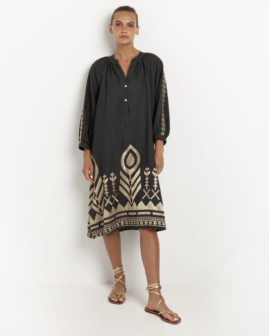 Chevron Dress Mykonos Feather charcoal/gold