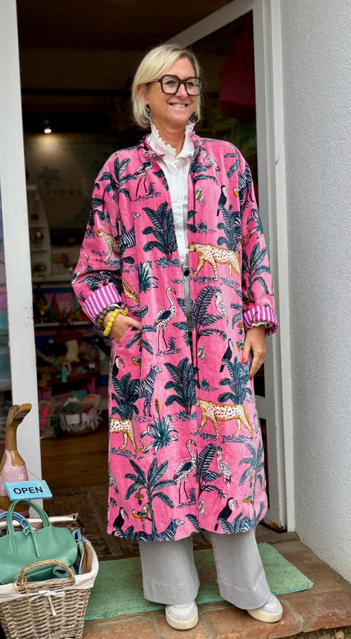 Velvet Kimono Mantel "Wild Jungle" rosa