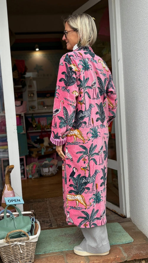 Velvet Kimono Mantel "Wild Jungle" rosa