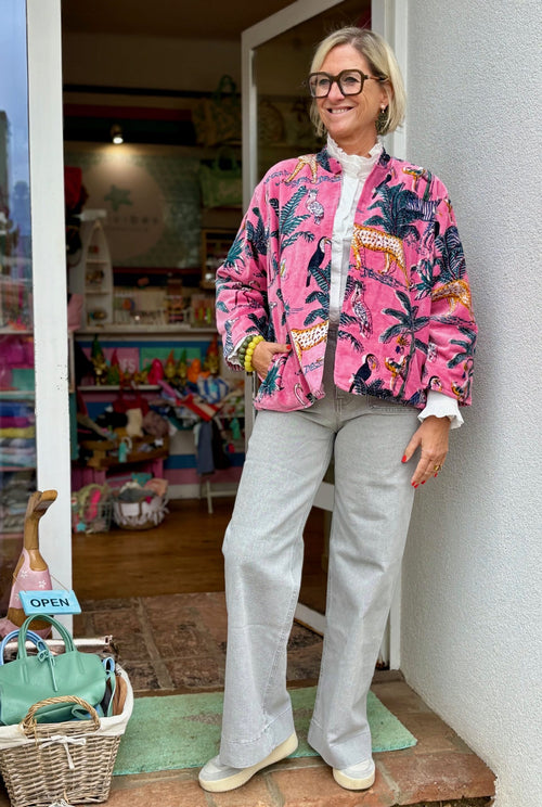 Velvet Jacke "Wild Jungle" rosa
