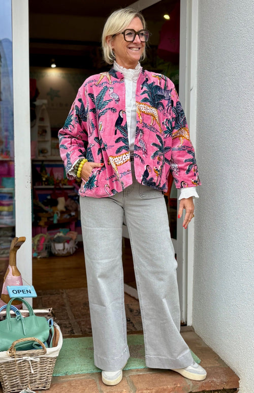 Velvet Jacke "Wild Jungle" rosa