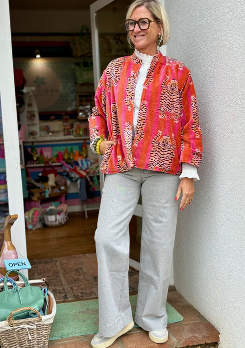 Velvet Jacke "Wild Tiger" coral/pink