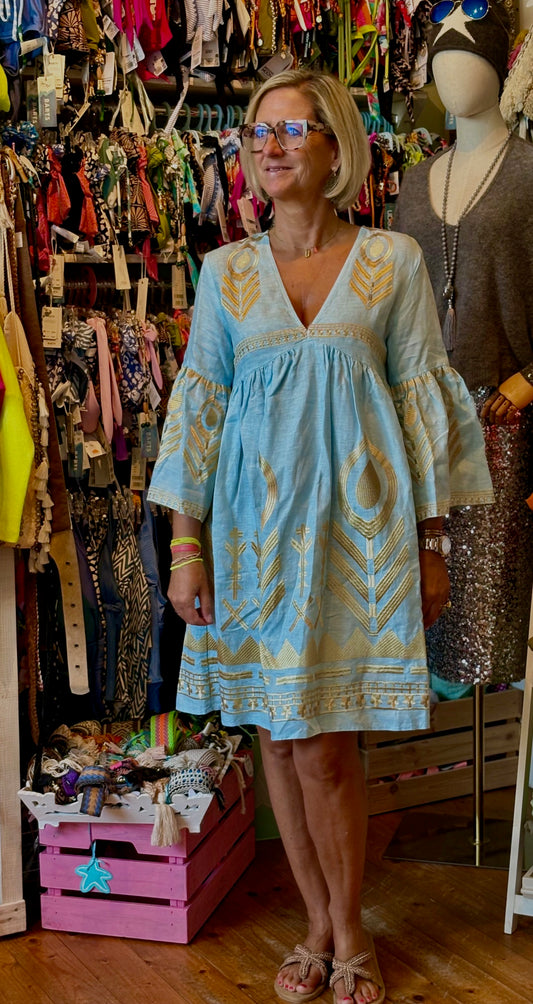 Dress Mykonos Feather short ciel/gold