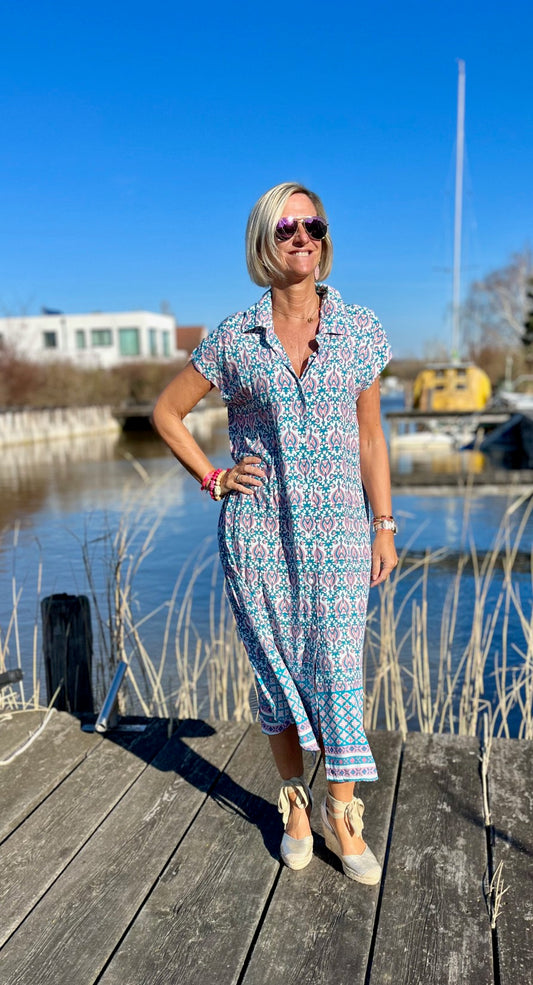 Hemdblusendress "Ornament" green/pink