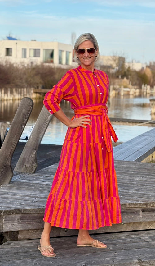 Maxi Dress "Stripes" pink/coral