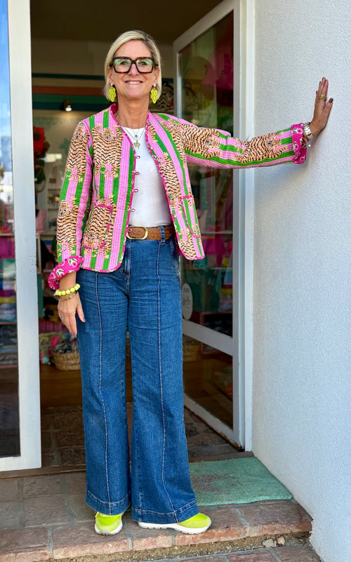 Quilted Jacket "Tiger" pink/green