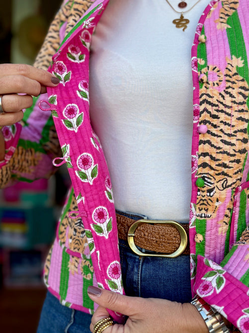 Quilted Jacket "Tiger" pink/green