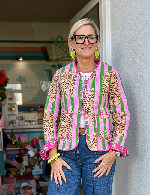 Quilted Jacket "Tiger" pink/green