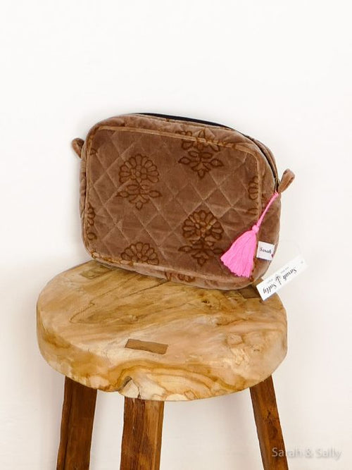 Kosmetiktasche Samt Bio Baumwolle braun