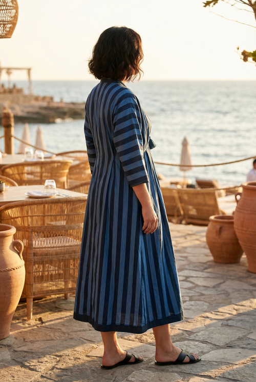 Midi Dress "Cruise Pom Pom" navy/blue Stripes"