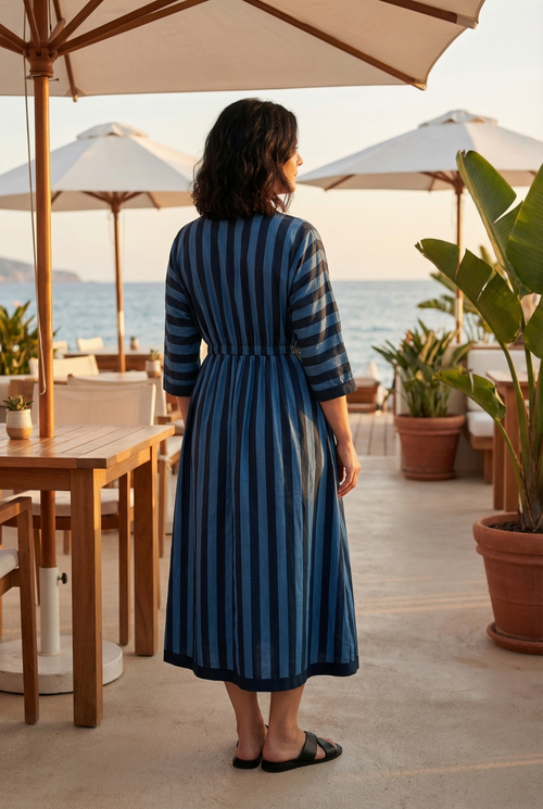 Midi Dress "Cruise Pom Pom" navy/blue Stripes"
