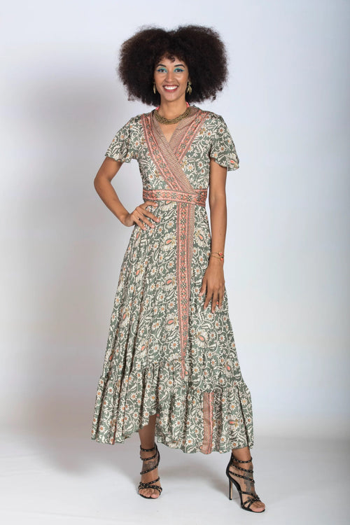 Seiden Wickeldress Jeanne yellow