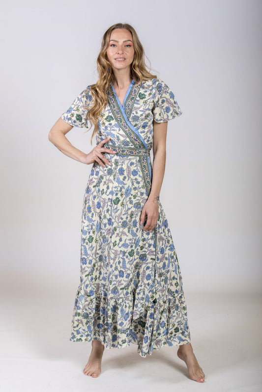 Seiden Wickeldress Jeanne blue