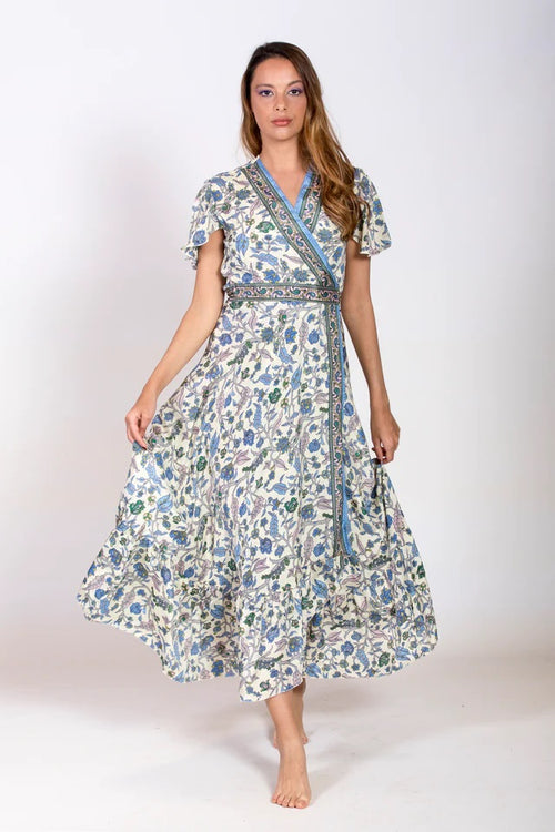 Seiden Wickeldress Jeanne blue