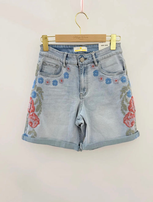 Bestickte Jeans Short "Flower"