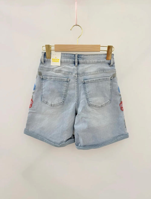 Bestickte Jeans Short "Flower"