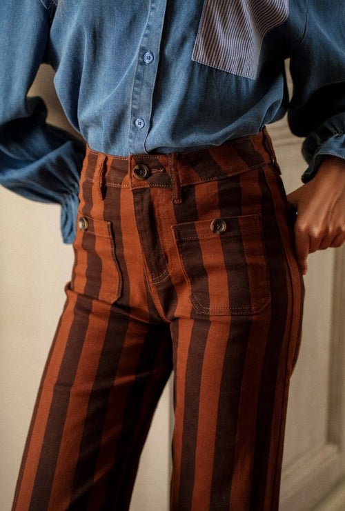 Jeans "Sripes" choco/camel