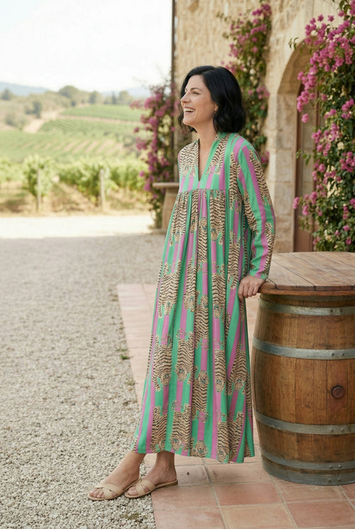 Kaftan Dress "Classy" Tiger Pink/Green