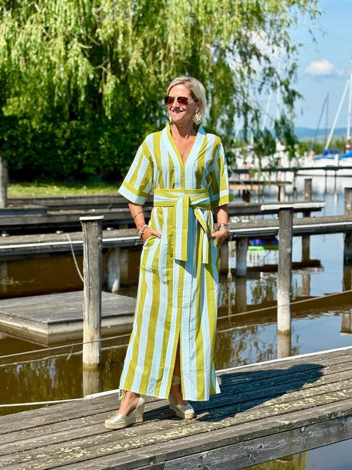 Kaftan Dress "Stripes" aqua/green