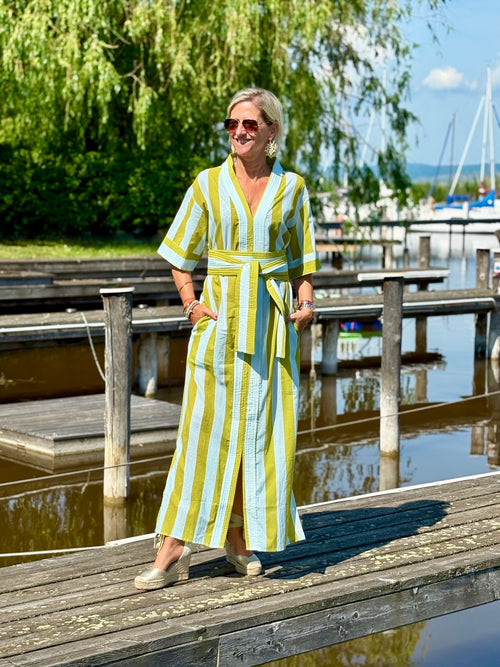 Kaftan Dress "Stripes" aqua/green