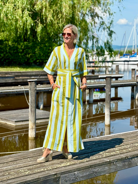 Kaftan Dress "Stripes" aqua/green