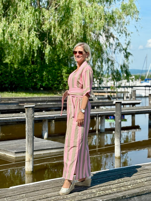 Kaftan Dress "Stripes" soft pink/khaki