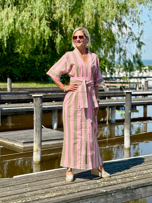 Kaftan Dress "Stripes" soft pink/khaki