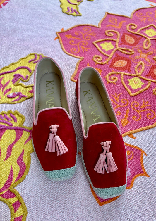 Espandrilles Moccasins Tassel Rot/Coral