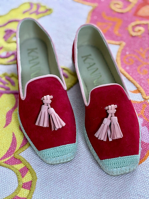 Espandrilles Moccasins Tassel Rot/Coral