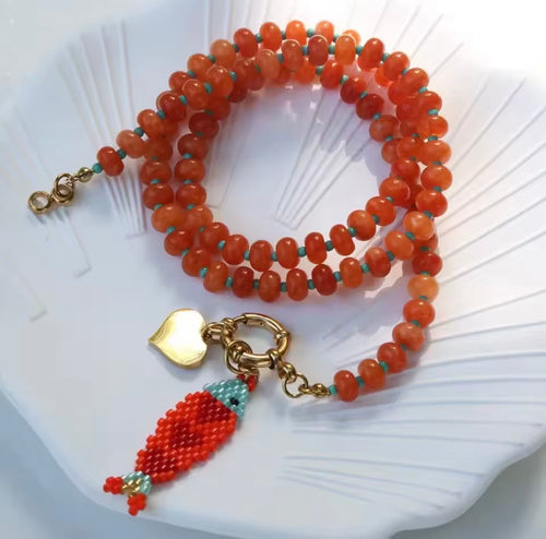 Kette "Miyuki Fisch& Heart" terracotta