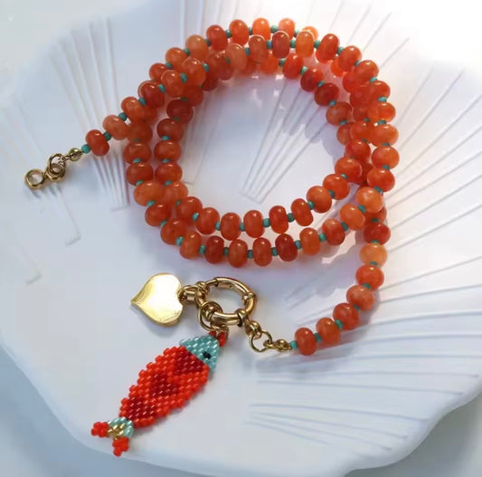 Kette "Miyuki Fisch& Heart" terracotta