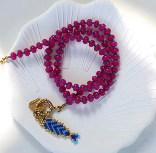 Kette "Miyuki Fisch & Heart" in pink
