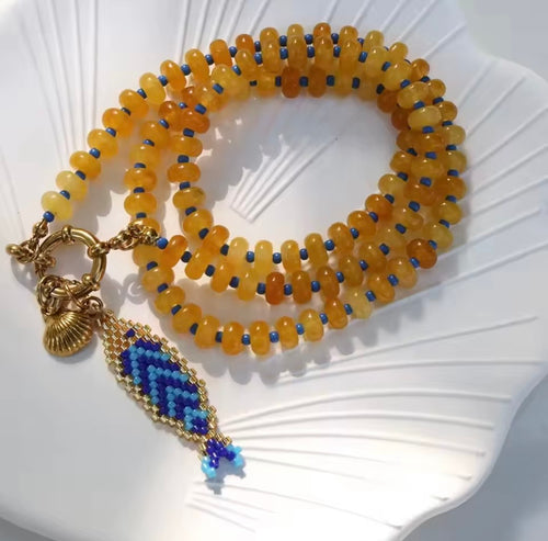 Kette "Miyuki Fisch" yellow blue