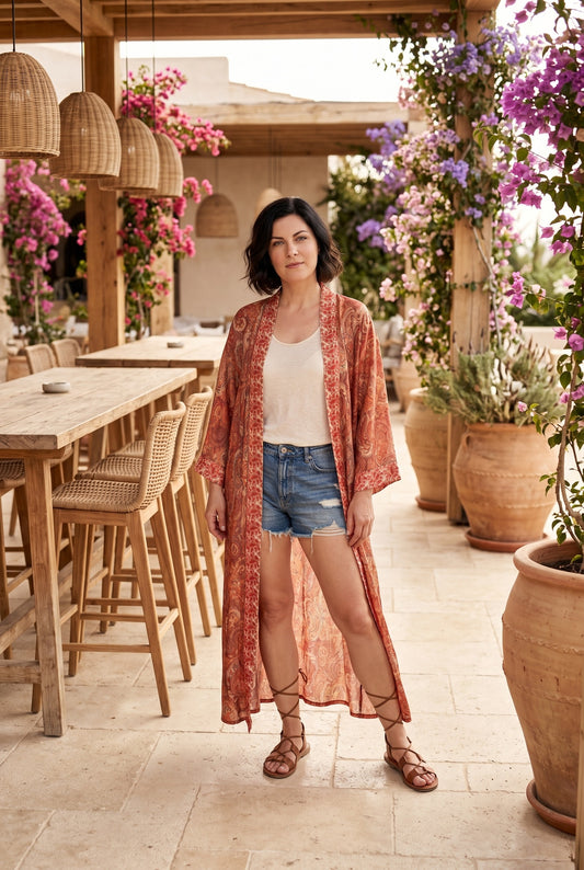 Boho Kimono Print Braun