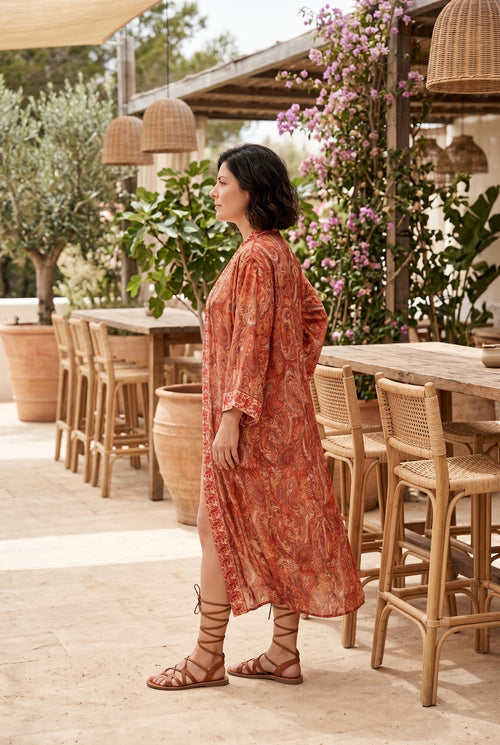 Boho Kimono Print Braun