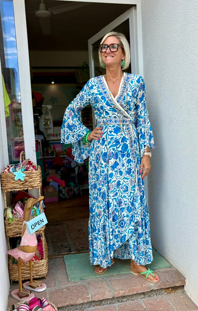 Seiden Wickeldress Lisboa "Blue Flowers"