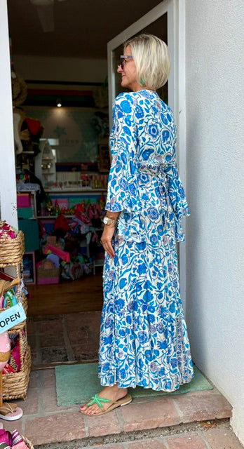 Seiden Wickeldress Lisboa "Blue Flowers"