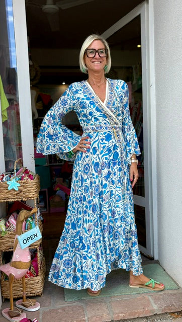 Seiden Wickeldress Lisboa "Blue Flowers"