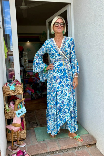 Seiden Wickeldress Lisboa "Blue Flowers"