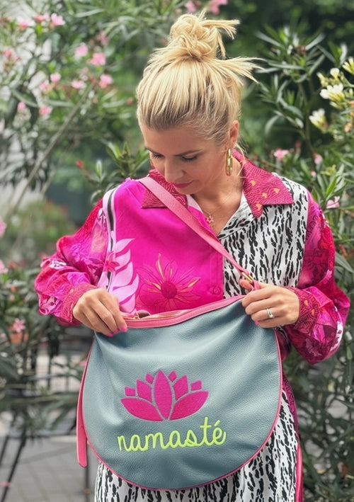 Miss Goodlife Ledertasche "Namaste" petrol/graublau